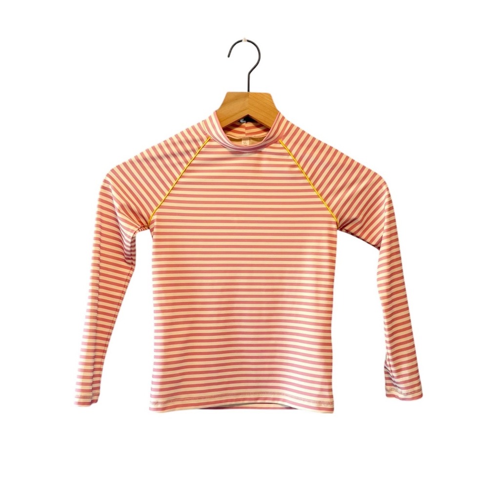 Mini Boden Girls Pink White Striped Sun-Safe Rash Guard UPF 40+ Long Sleeve 6-7Y